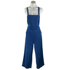 Marine Layer Blue Sleeveless Square Neck Crossback Wide Leg Denim Jumpsuit Sz M